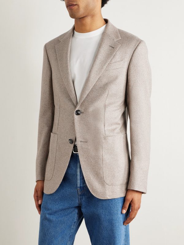 Houndstooth Silk and Cashmere-Blend Blazer - FR Houndstooth Silk and Cashmere-Blend Blazer - FR