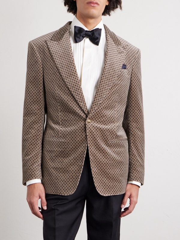 Slim-Fit Printed Cotton-Blend Velvet Tuxedo Jacket - FR Slim-Fit Printed Cotton-Blend Velvet Tuxedo Jacket - FR
