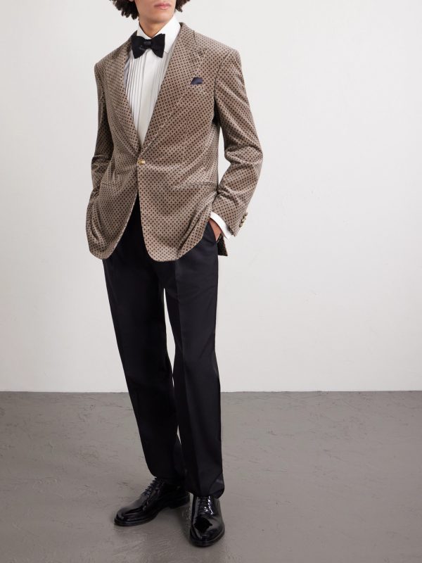 Slim-Fit Printed Cotton-Blend Velvet Tuxedo Jacket - OU Slim-Fit Printed Cotton-Blend Velvet Tuxedo Jacket - OU