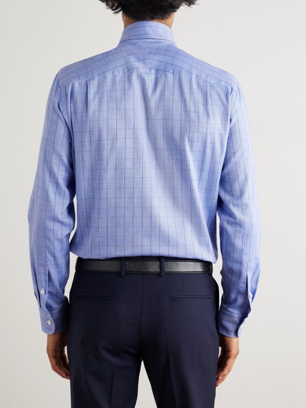 Giza Checked Cotton and Cashmere-Blend Shirt - BK Giza Checked Cotton and Cashmere-Blend Shirt - BK