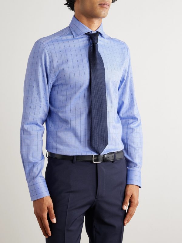 Giza Checked Cotton and Cashmere-Blend Shirt - FR Giza Checked Cotton and Cashmere-Blend Shirt - FR