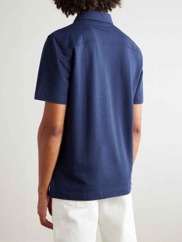 Leather-Trimmed Cotton-Piqué Polo Shirt - BK Leather-Trimmed Cotton-Piqué Polo Shirt - BK