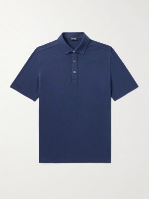 Leather-Trimmed Cotton-Piqué Polo Shirt Leather-Trimmed Cotton-Piqué Polo Shirt