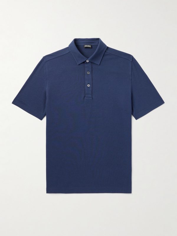 Leather-Trimmed Cotton-Piqué Polo Shirt Leather-Trimmed Cotton-Piqué Polo Shirt