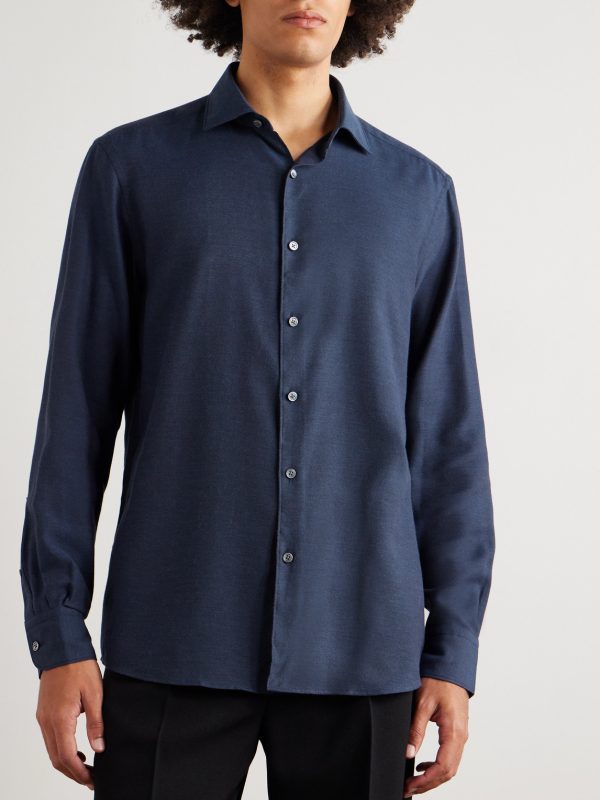 Cotton and Cashmere-Blend Twill Shirt - FR