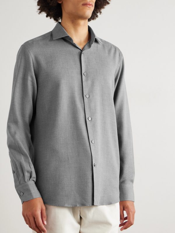 Cotton and Cashmere-Blend Twill Shirt - FR Cotton and Cashmere-Blend Twill Shirt - FR