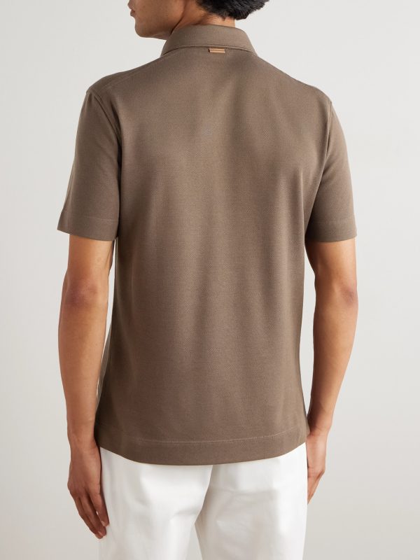 Slim-Fit Leather-Trimmed Cotton-Piqué Polo Shirt - BK Slim-Fit Leather-Trimmed Cotton-Piqué Polo Shirt - BK