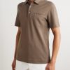 Slim-Fit Leather-Trimmed Cotton-Piqué Polo Shirt - FR Slim-Fit Leather-Trimmed Cotton-Piqué Polo Shirt - FR