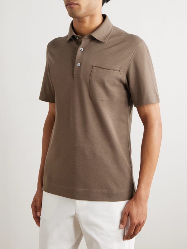 Slim-Fit Leather-Trimmed Cotton-Piqué Polo Shirt - FR Slim-Fit Leather-Trimmed Cotton-Piqué Polo Shirt - FR