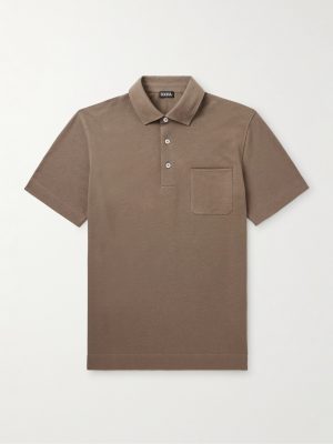 Slim-Fit Leather-Trimmed Cotton-Piqué Polo Shirt Slim-Fit Leather-Trimmed Cotton-Piqué Polo Shirt