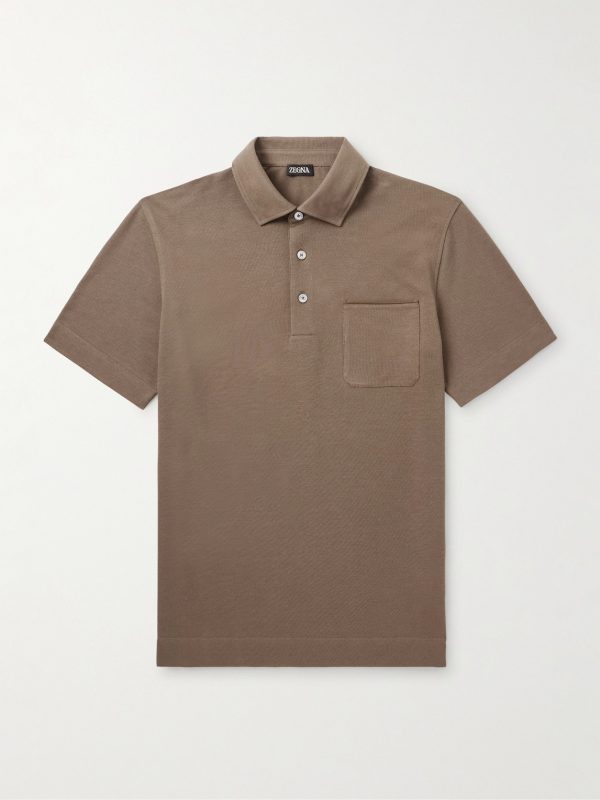 Slim-Fit Leather-Trimmed Cotton-Piqué Polo Shirt Slim-Fit Leather-Trimmed Cotton-Piqué Polo Shirt