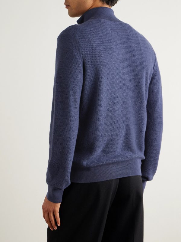Oasi Leather-Trimmed Cashmere Half-Zip Sweater - BK Oasi Leather-Trimmed Cashmere Half-Zip Sweater - BK