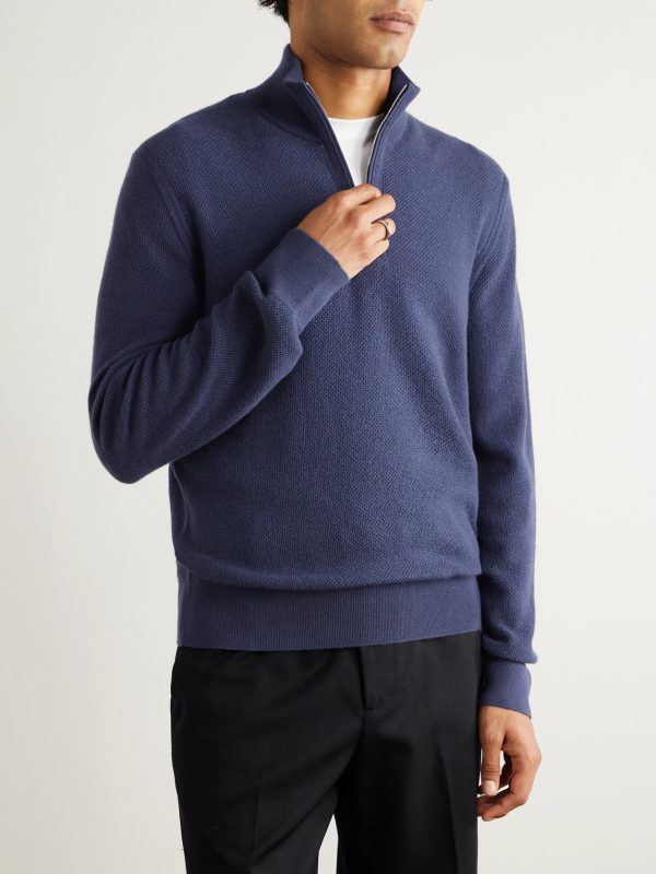 Oasi Leather-Trimmed Cashmere Half-Zip Sweater - FR Oasi Leather-Trimmed Cashmere Half-Zip Sweater - FR