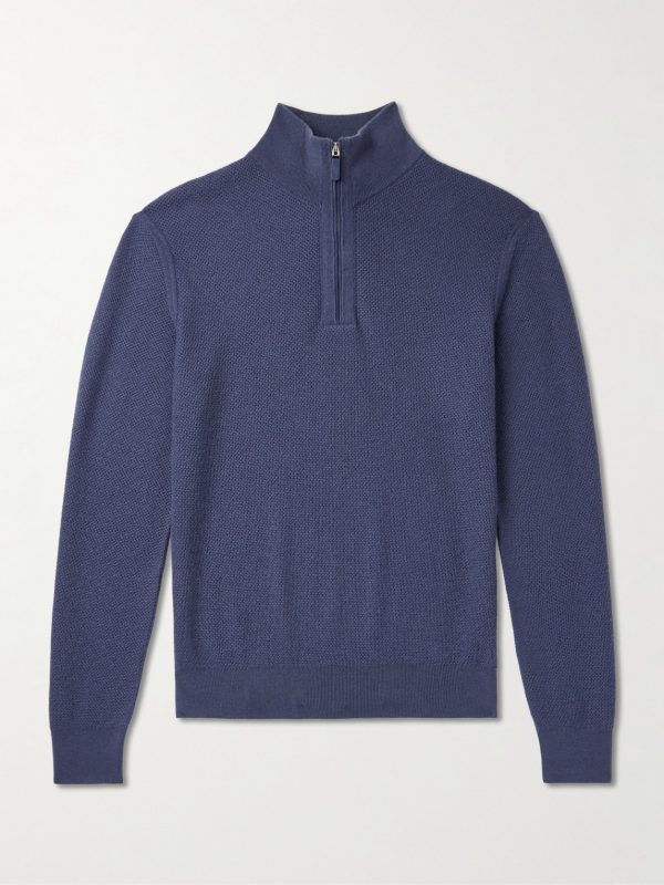 Oasi Leather-Trimmed Cashmere Half-Zip Sweater Oasi Leather-Trimmed Cashmere Half-Zip Sweater