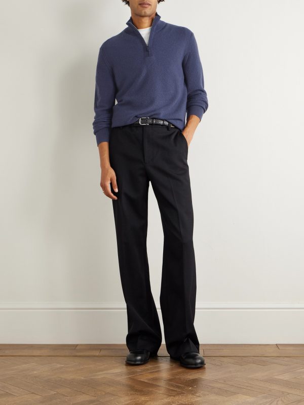Oasi Leather-Trimmed Cashmere Half-Zip Sweater - OU Oasi Leather-Trimmed Cashmere Half-Zip Sweater - OU