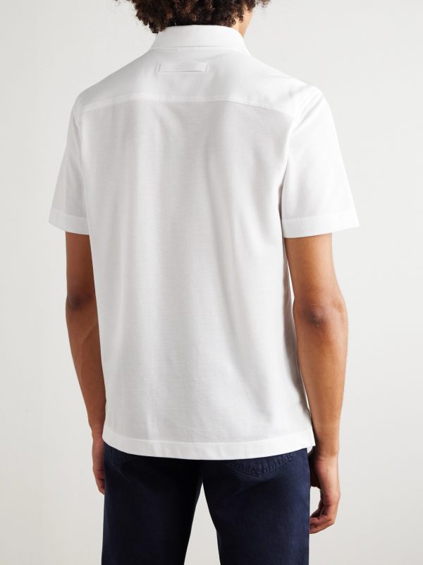 Leather-Trimmed Cotton-Piqué Polo Shirt - BK