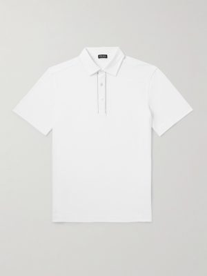 Leather-Trimmed Cotton-Piqué Polo Shirt Leather-Trimmed Cotton-Piqué Polo Shirt