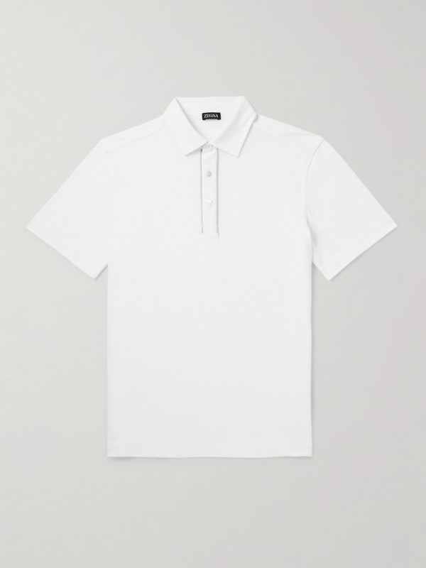 Leather-Trimmed Cotton-Piqué Polo Shirt
