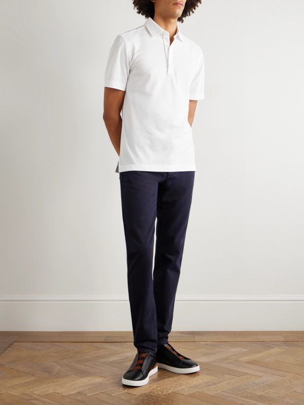 Leather-Trimmed Cotton-Piqué Polo Shirt - OU
