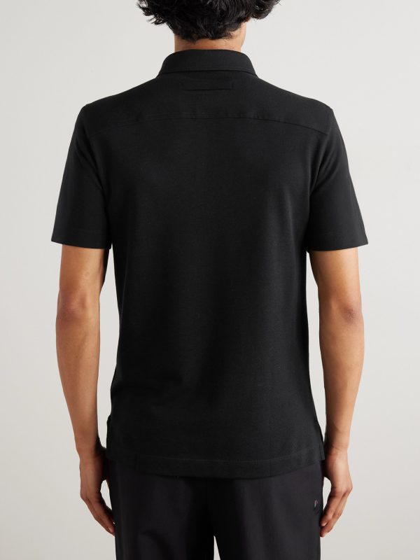 Leather-Trimmed Cotton-Piqué Polo Shirt - BK Leather-Trimmed Cotton-Piqué Polo Shirt - BK