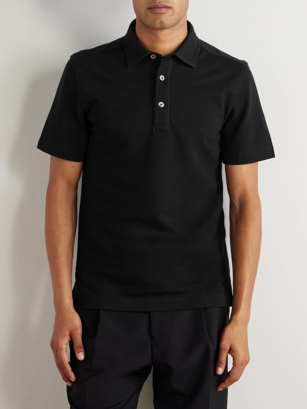 Leather-Trimmed Cotton-Piqué Polo Shirt - FR Leather-Trimmed Cotton-Piqué Polo Shirt - FR