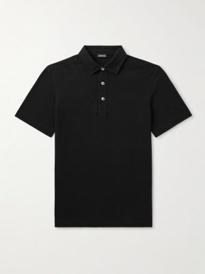 Leather-Trimmed Cotton-Piqué Polo Shirt Leather-Trimmed Cotton-Piqué Polo Shirt
