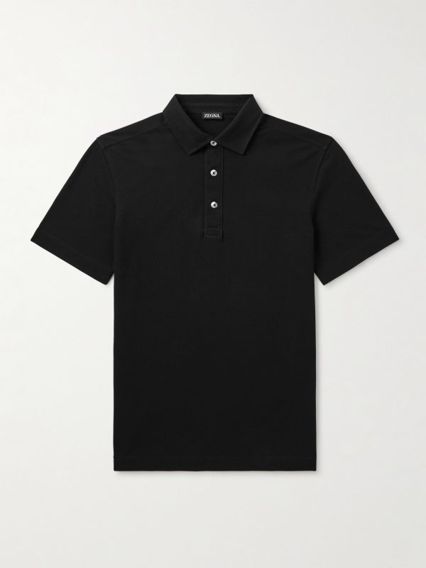 Leather-Trimmed Cotton-Piqué Polo Shirt Leather-Trimmed Cotton-Piqué Polo Shirt