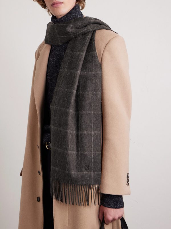 Fringed Checked Cashmere Scarf - FR Fringed Checked Cashmere Scarf - FR