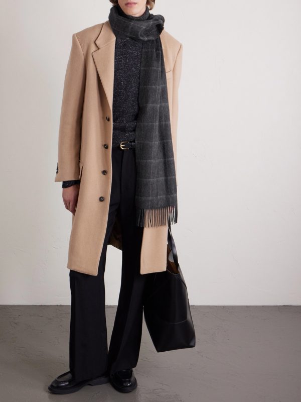 Fringed Checked Cashmere Scarf - OU Fringed Checked Cashmere Scarf - OU
