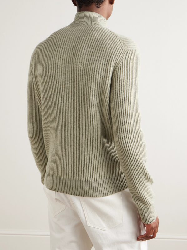 Plane Tree Ribbed Cashmere Half-Zip Sweater - BK Plane Tree Ribbed Cashmere Half-Zip Sweater - BK
