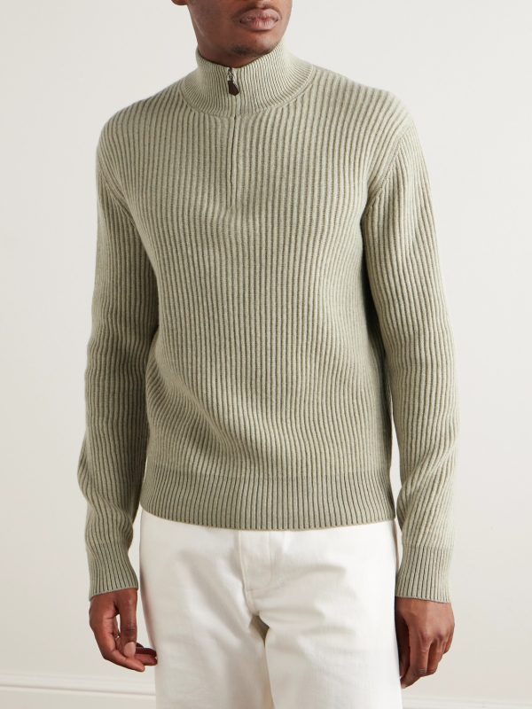 Plane Tree Ribbed Cashmere Half-Zip Sweater - FR Plane Tree Ribbed Cashmere Half-Zip Sweater - FR