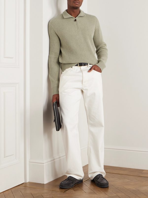Plane Tree Ribbed Cashmere Half-Zip Sweater - OU Plane Tree Ribbed Cashmere Half-Zip Sweater - OU