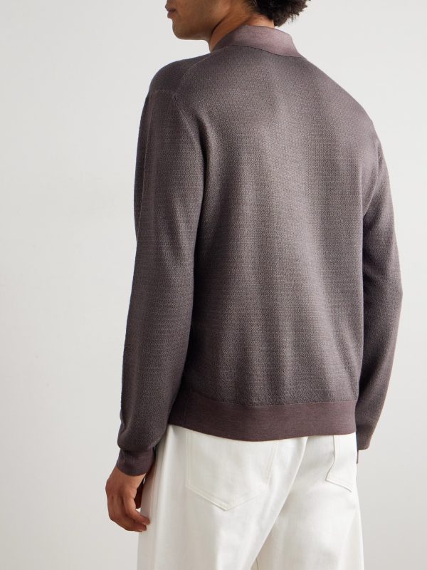 Jacquard-Knit Wool and Silk-Blend Polo Shirt - BK Jacquard-Knit Wool and Silk-Blend Polo Shirt - BK