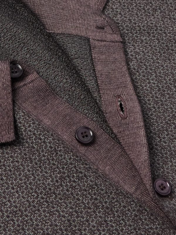 Jacquard-Knit Wool and Silk-Blend Polo Shirt - CU Jacquard-Knit Wool and Silk-Blend Polo Shirt - CU
