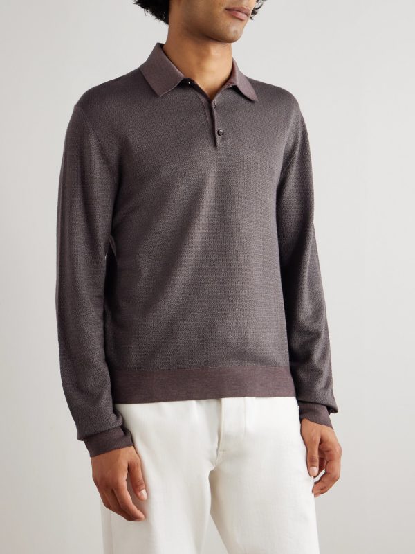 Jacquard-Knit Wool and Silk-Blend Polo Shirt - FR Jacquard-Knit Wool and Silk-Blend Polo Shirt - FR