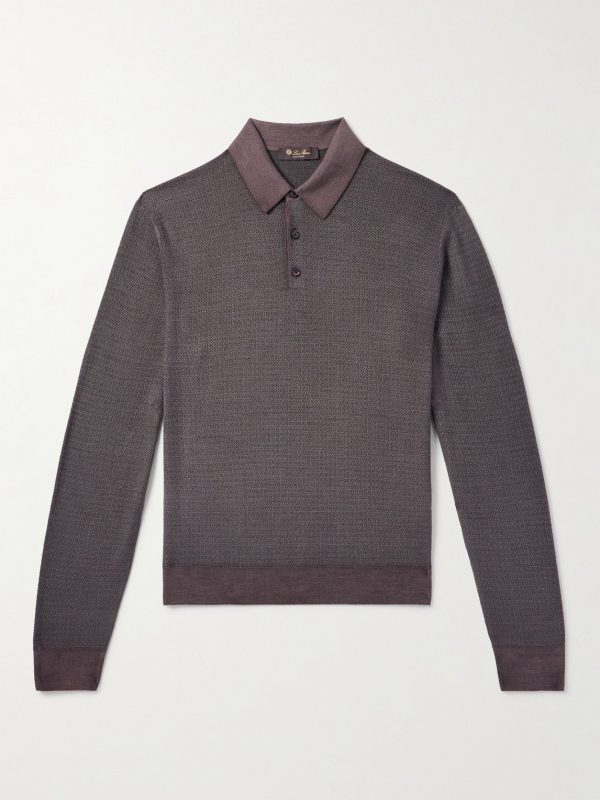 Jacquard-Knit Wool and Silk-Blend Polo Shirt Jacquard-Knit Wool and Silk-Blend Polo Shirt