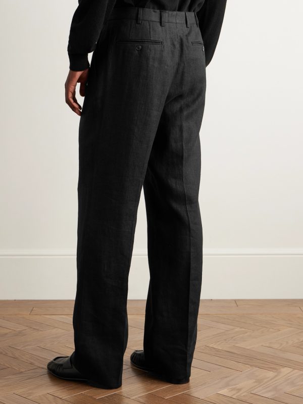 Straight-Leg Pleated Linen Suit Trousers - BK Straight-Leg Pleated Linen Suit Trousers - BK