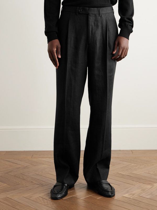 Straight-Leg Pleated Linen Suit Trousers - FR Straight-Leg Pleated Linen Suit Trousers - FR
