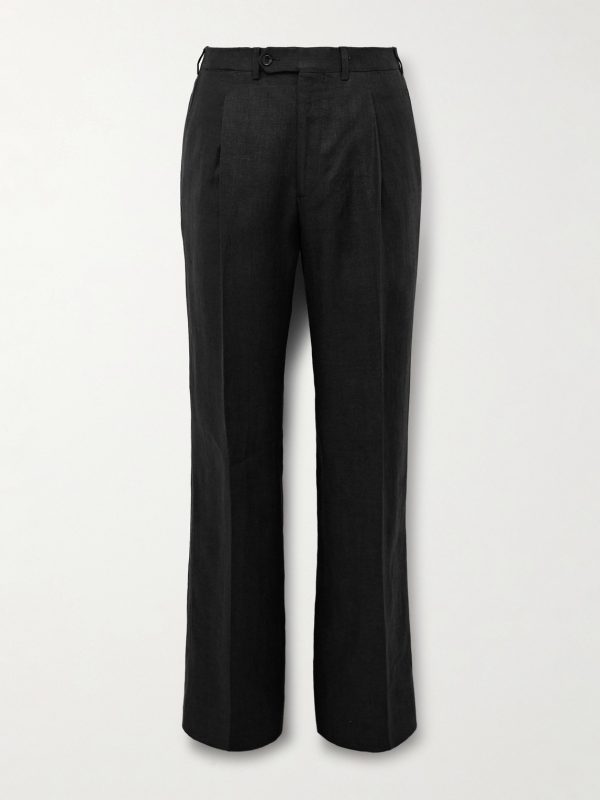 Straight-Leg Pleated Linen Suit Trousers Straight-Leg Pleated Linen Suit Trousers