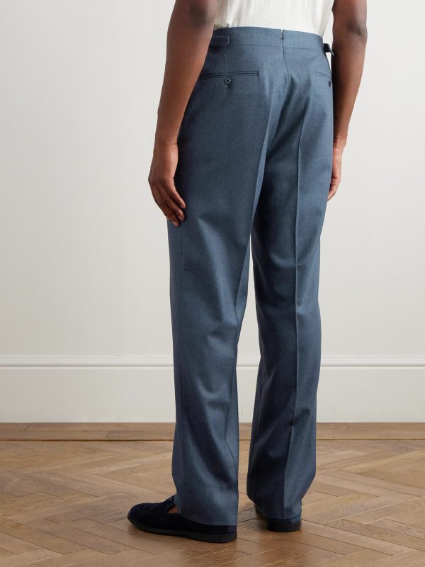 Straight-Leg Pleated Wool-Flannel Trousers - BK Straight-Leg Pleated Wool-Flannel Trousers - BK