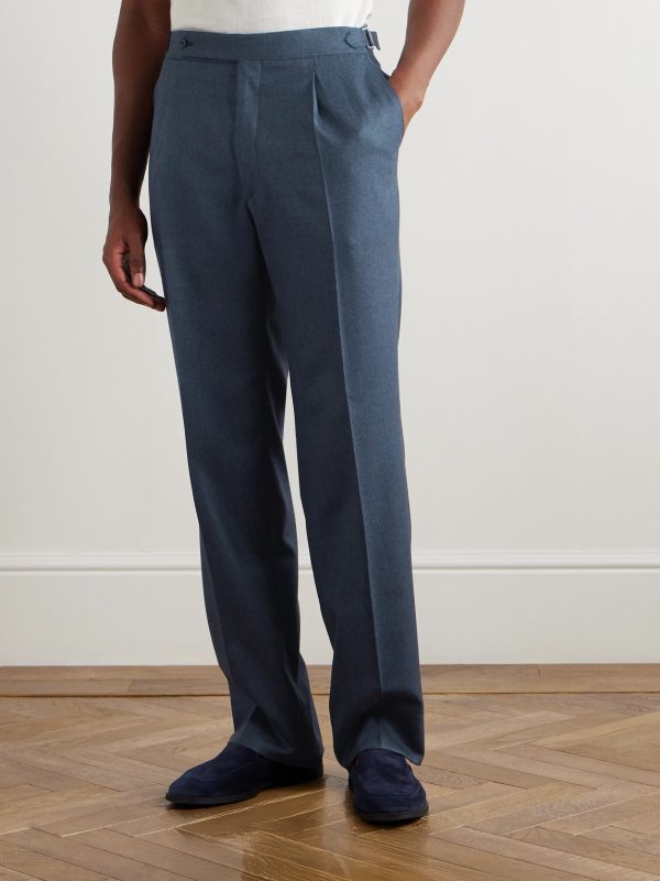 Straight-Leg Pleated Wool-Flannel Trousers - FR Straight-Leg Pleated Wool-Flannel Trousers - FR