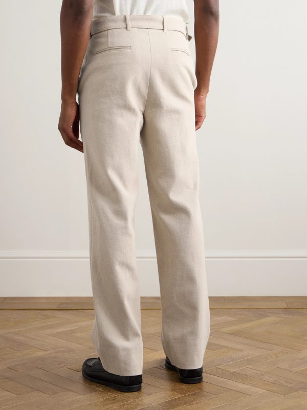 Straight-Leg Belted Cotton-Twill Trousers - BK Straight-Leg Belted Cotton-Twill Trousers - BK