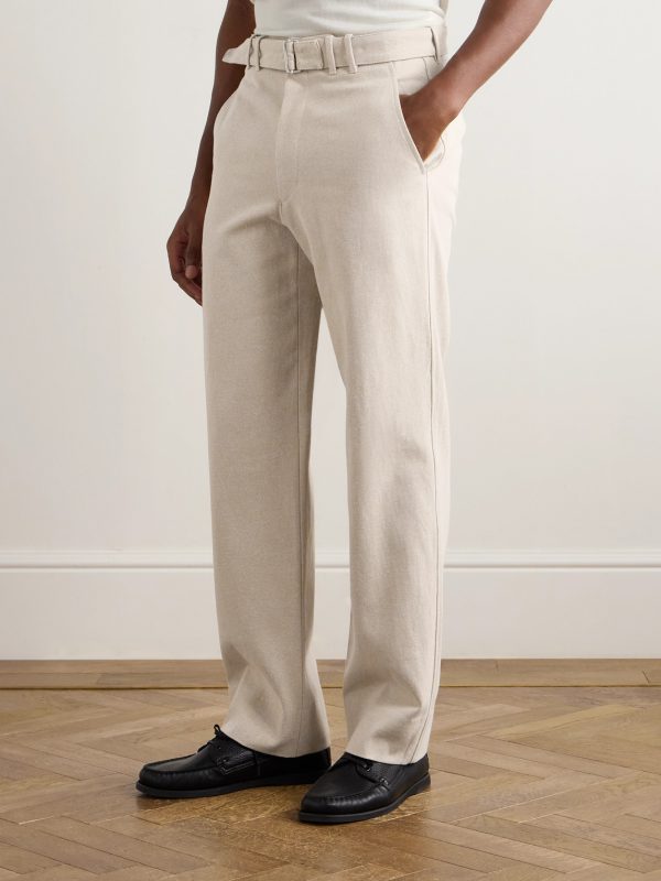 Straight-Leg Belted Cotton-Twill Trousers - FR Straight-Leg Belted Cotton-Twill Trousers - FR