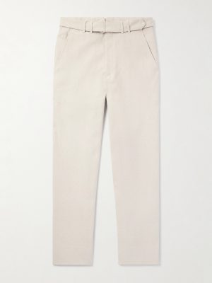 Straight-Leg Belted Cotton-Twill Trousers