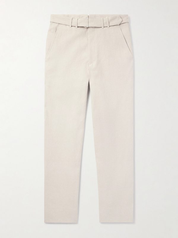 Straight-Leg Belted Cotton-Twill Trousers Straight-Leg Belted Cotton-Twill Trousers