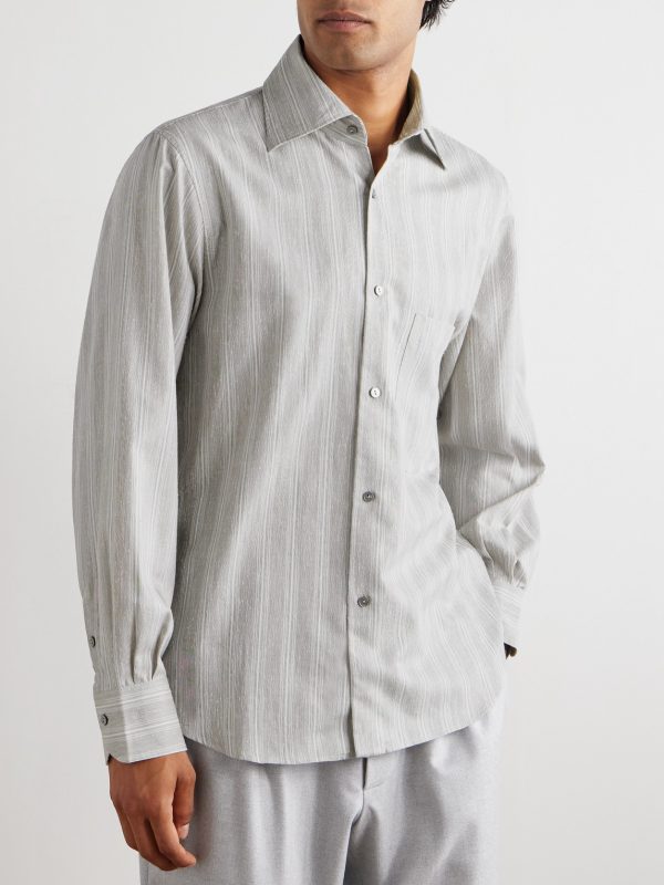 Striped Cotton and Silk-Blend Dupioni Shirt - FR Striped Cotton and Silk-Blend Dupioni Shirt - FR