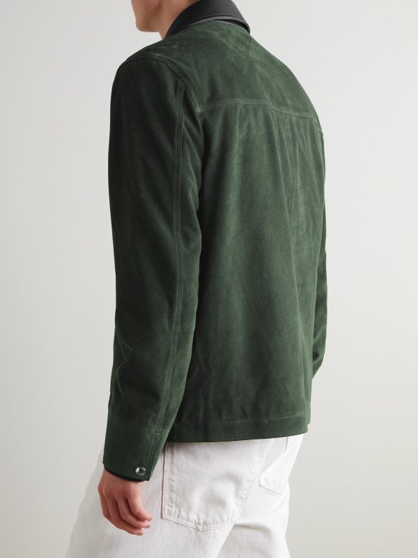 Full-Grain Leather-Trimmed Suede Chore Jacket - BK Full-Grain Leather-Trimmed Suede Chore Jacket - BK