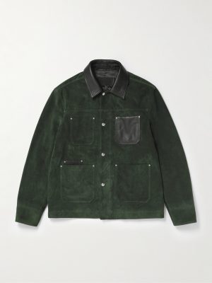 Full-Grain Leather-Trimmed Suede Chore Jacket Full-Grain Leather-Trimmed Suede Chore Jacket