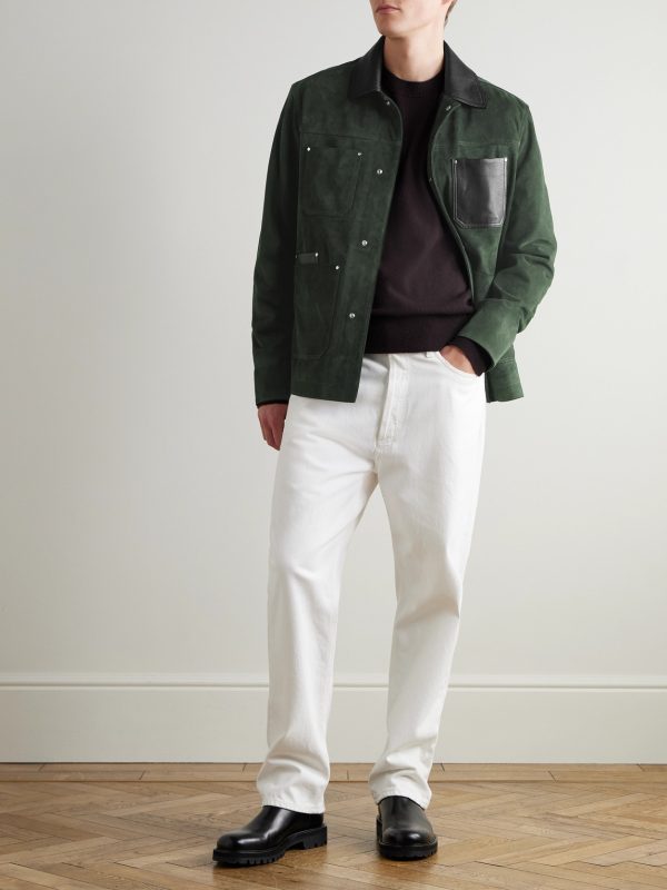 Full-Grain Leather-Trimmed Suede Chore Jacket - OU Full-Grain Leather-Trimmed Suede Chore Jacket - OU