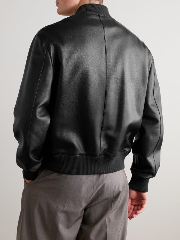 Full-Grain Leather Bomber Jacket - BK Full-Grain Leather Bomber Jacket - BK